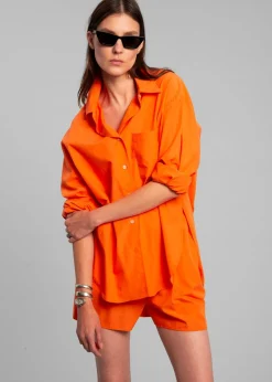 The Frankie Shop Lui Cotton Shirt Tangerine Sale