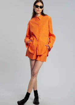 The Frankie Shop Lui Cotton Shirt Tangerine Sale
