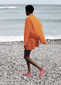 The Frankie Shop Lui Cotton Shirt Tangerine Sale