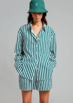 The Frankie Shop Lui Cotton Shirt Pine Stripe