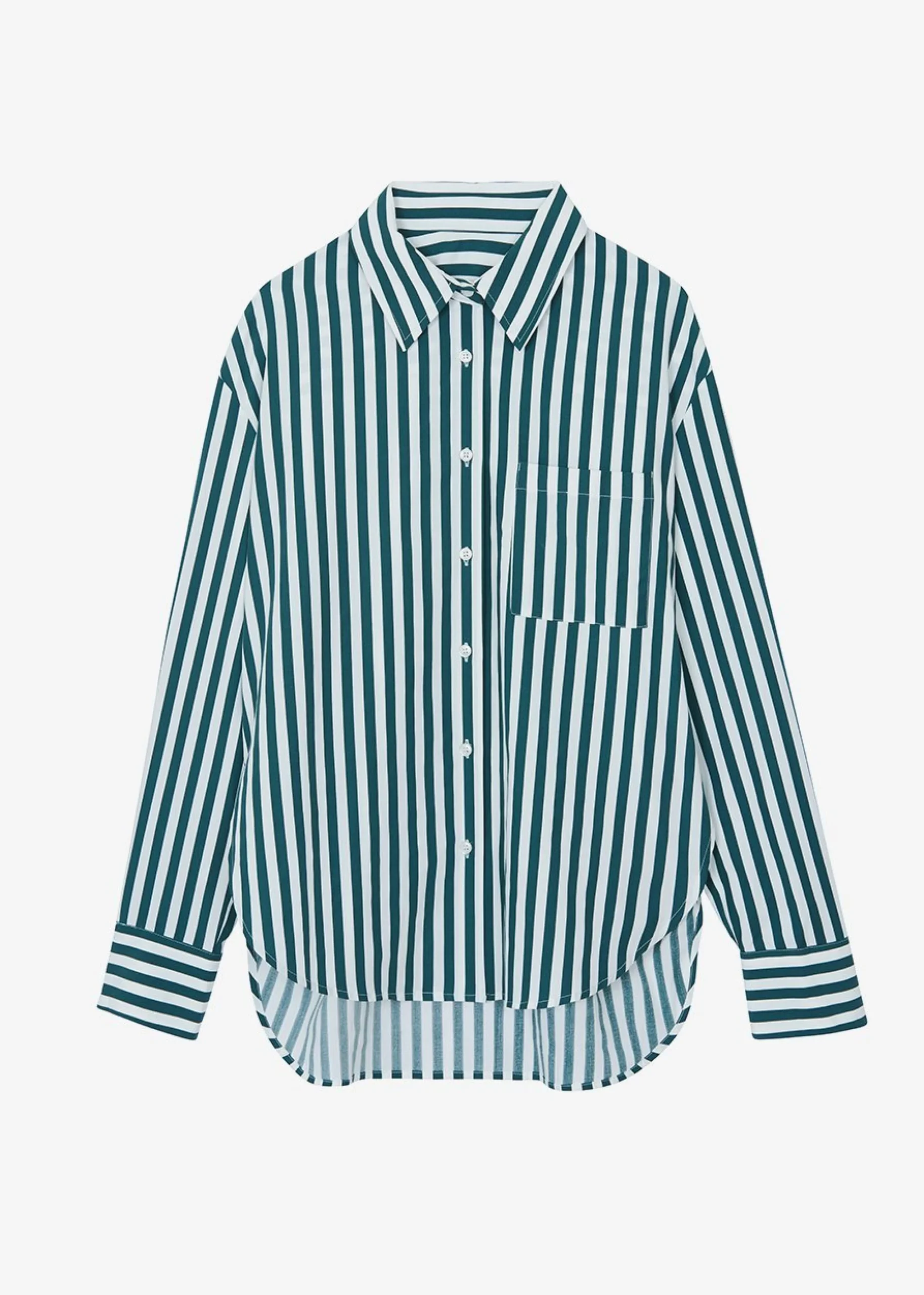 The Frankie Shop Lui Cotton Shirt Pine Stripe