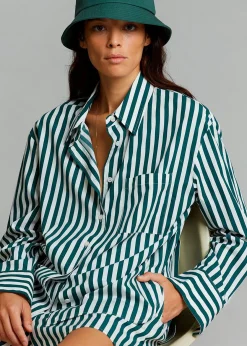 The Frankie Shop Lui Cotton Shirt Pine Stripe