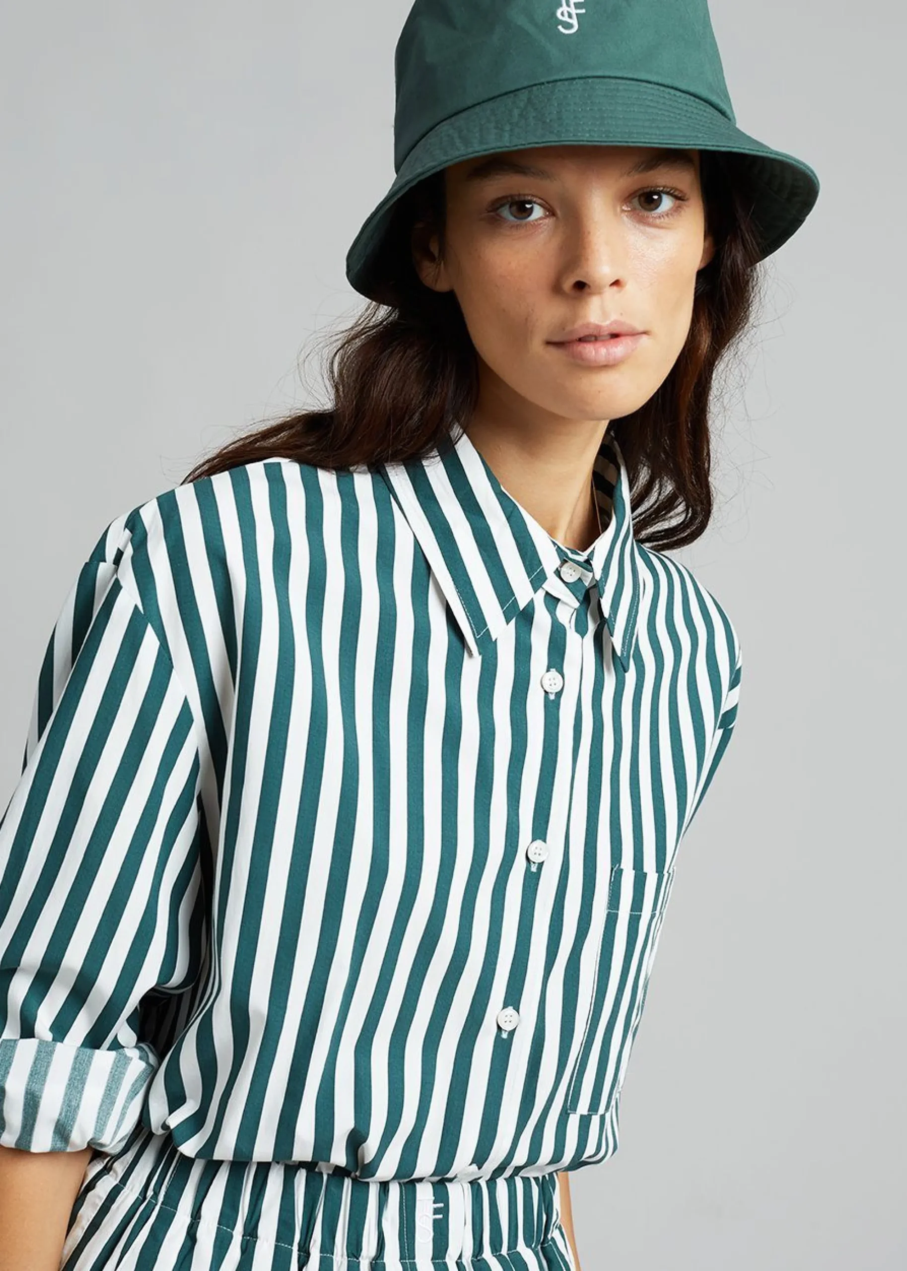 The Frankie Shop Lui Cotton Shirt Pine Stripe