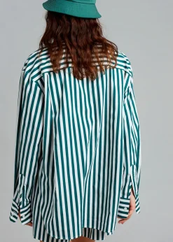 The Frankie Shop Lui Cotton Shirt Pine Stripe