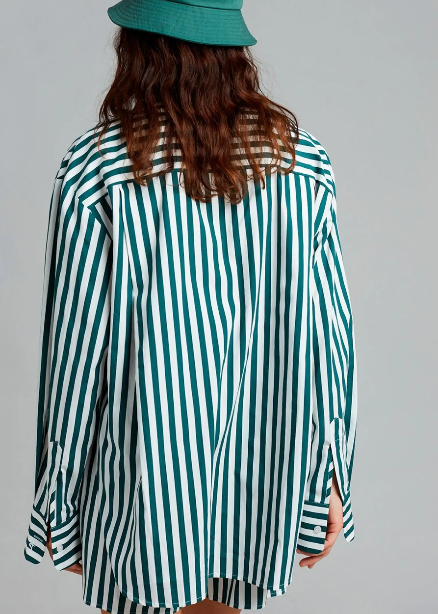 The Frankie Shop Lui Cotton Shirt Pine Stripe