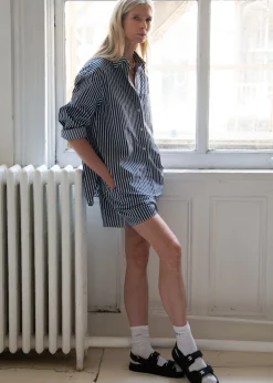 The Frankie Shop Lui Cotton Shirt Navy Stripe Online