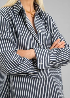 The Frankie Shop Lui Cotton Shirt Navy Stripe Online