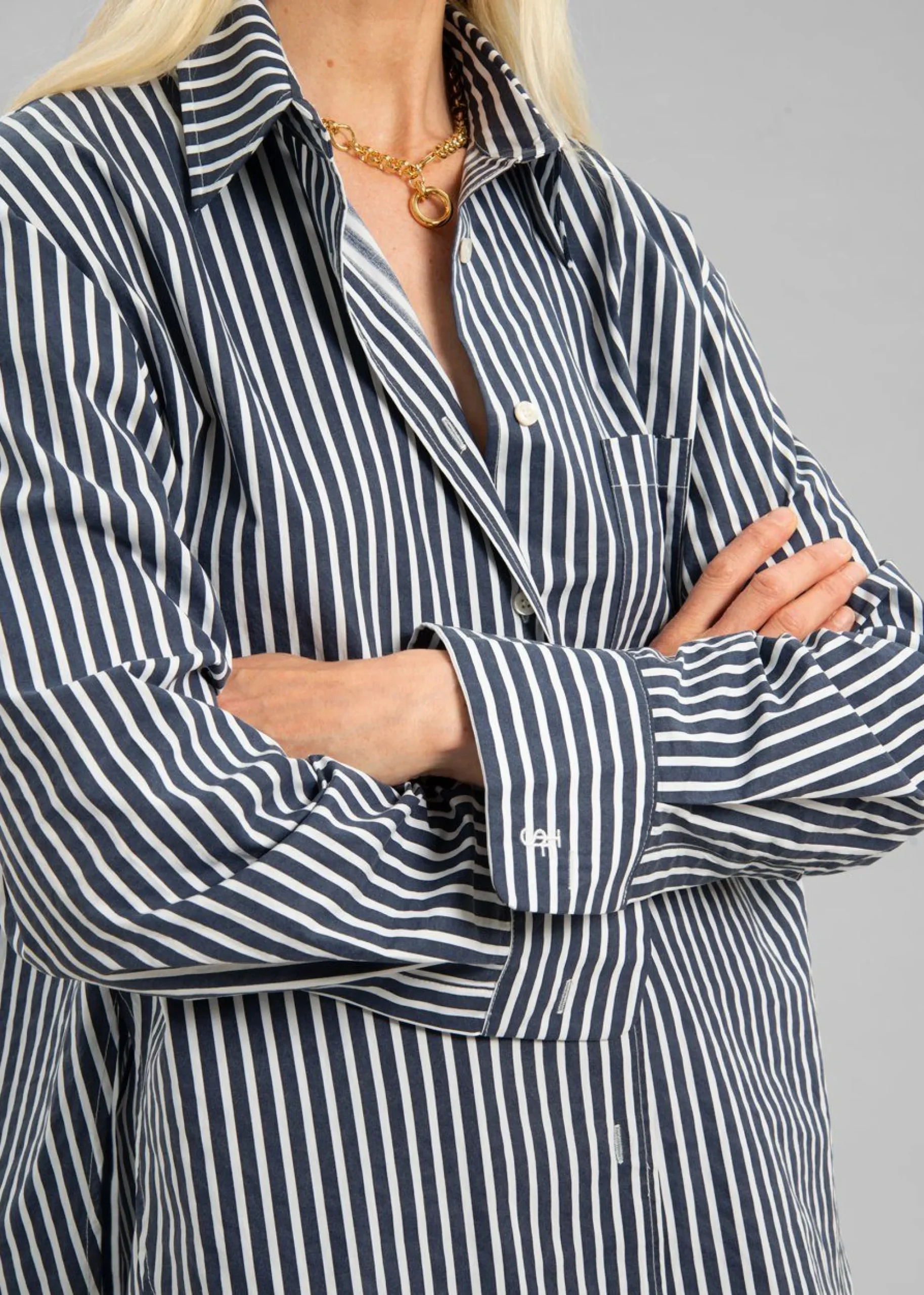 The Frankie Shop Lui Cotton Shirt Navy Stripe Online