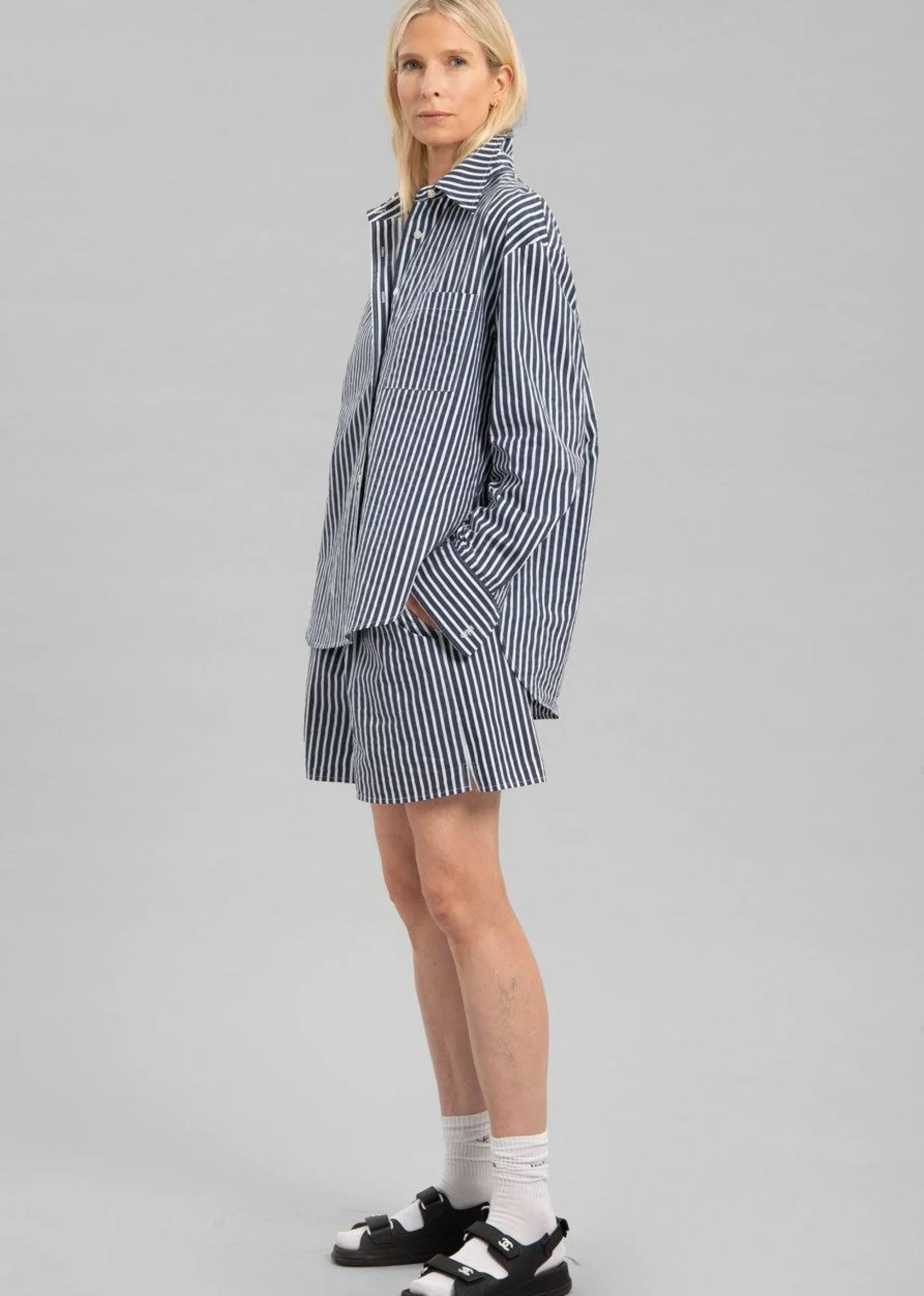The Frankie Shop Lui Cotton Shirt Navy Stripe Online