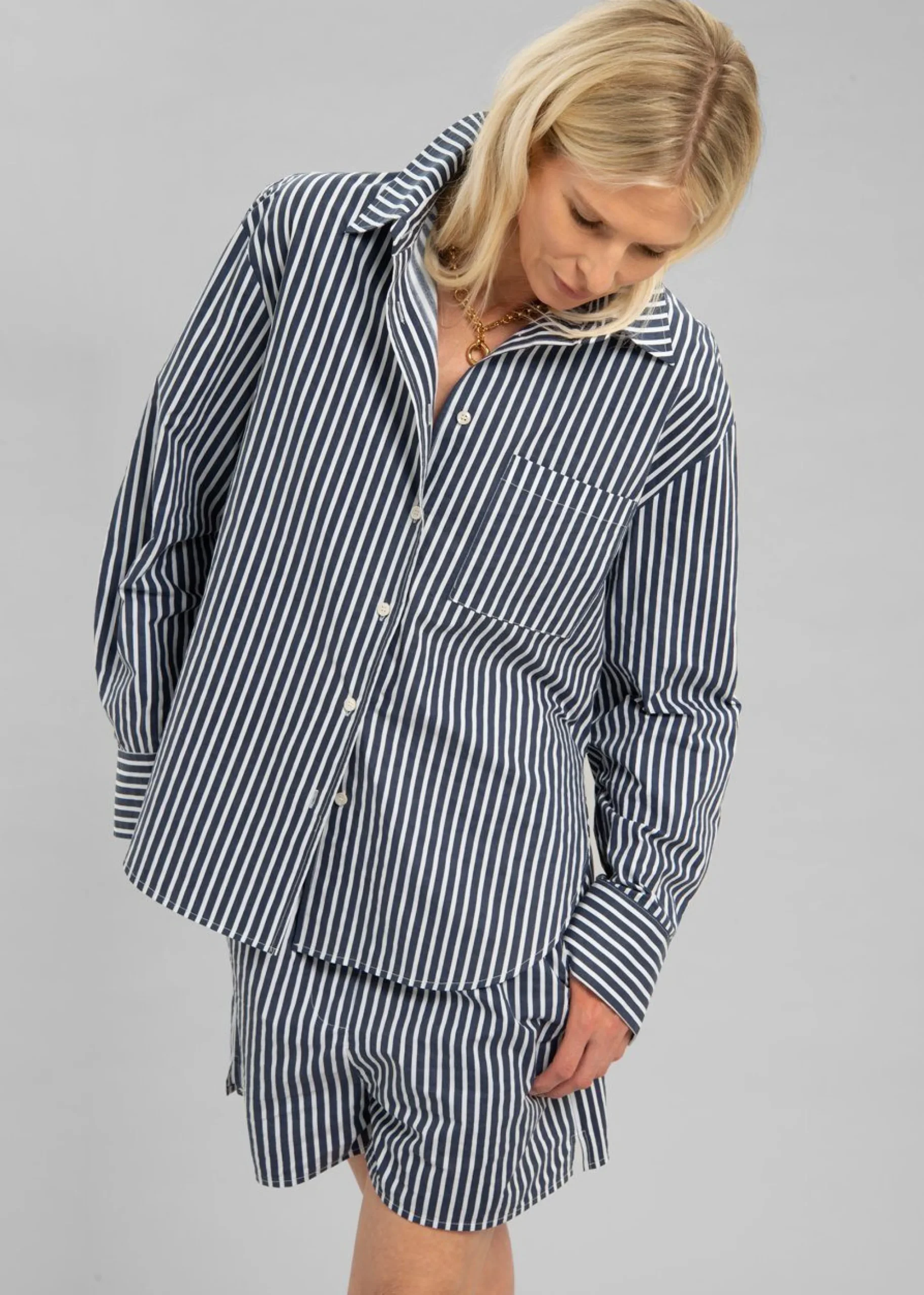 The Frankie Shop Lui Cotton Shirt Navy Stripe Online