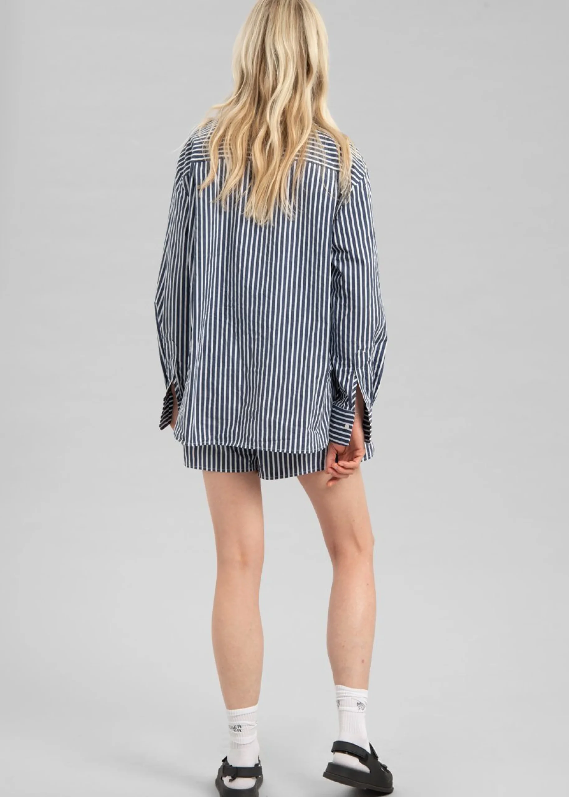 The Frankie Shop Lui Cotton Shirt Navy Stripe Online