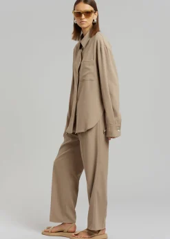 The Frankie Shop Lui Fluid Pinstripe Shirt Camel New