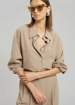 The Frankie Shop Lui Fluid Pinstripe Shirt Camel New