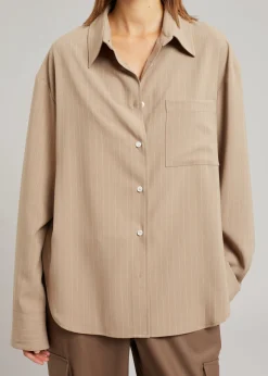 The Frankie Shop Lui Fluid Pinstripe Shirt Camel New