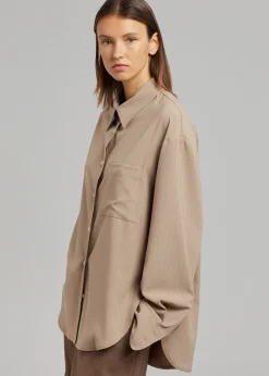 The Frankie Shop Lui Fluid Pinstripe Shirt Camel New