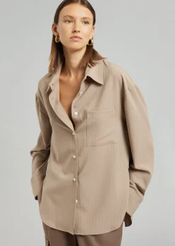 The Frankie Shop Lui Fluid Pinstripe Shirt Camel New