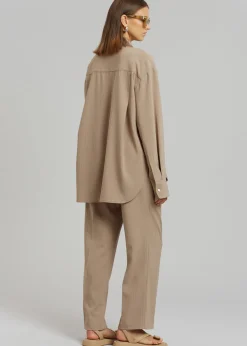 The Frankie Shop Lui Fluid Pinstripe Shirt Camel New