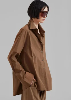 The Frankie Shop Lui Organic Cotton Shirt Chocolate New