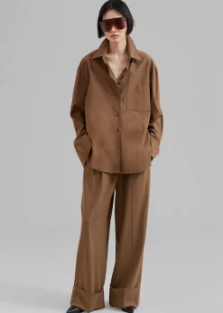 The Frankie Shop Lui Organic Cotton Shirt Chocolate New