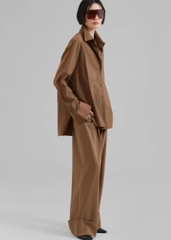 The Frankie Shop Lui Organic Cotton Shirt Chocolate New