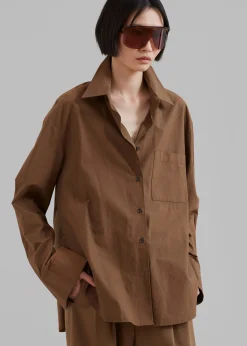 The Frankie Shop Lui Organic Cotton Shirt Chocolate New