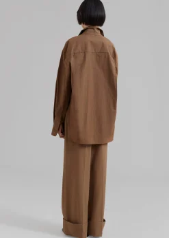 The Frankie Shop Lui Organic Cotton Shirt Chocolate New