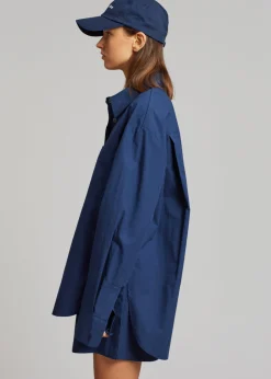 The Frankie Shop Lui Organic Cotton Shirt Navy Sale
