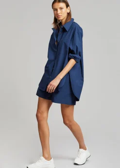 The Frankie Shop Lui Organic Cotton Shirt Navy Sale