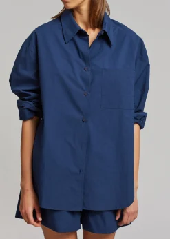The Frankie Shop Lui Organic Cotton Shirt Navy Sale