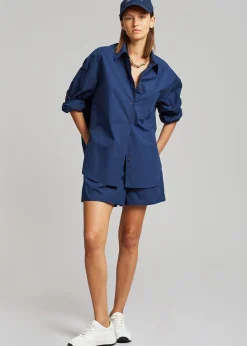 The Frankie Shop Lui Organic Cotton Shirt Navy Sale