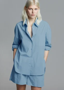 The Frankie Shop Lui Organic Cotton Shirt Blue Best