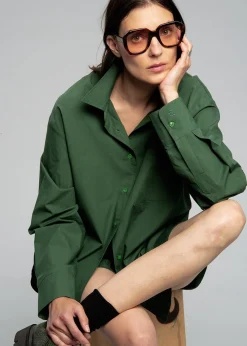 The Frankie Shop Lui Organic Cotton Shirt Hunter Green Best