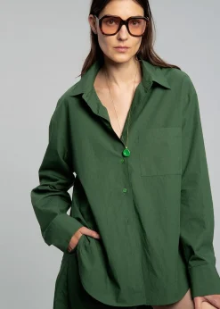 The Frankie Shop Lui Organic Cotton Shirt Hunter Green Best