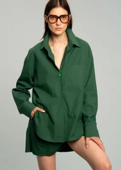 The Frankie Shop Lui Organic Cotton Shirt Hunter Green Best