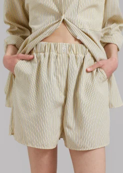The Frankie Shop Lui Oxford Boxer Shorts Pale Yellow/Black Stripe Hot