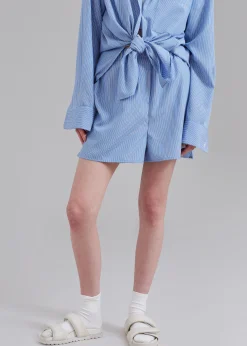 The Frankie Shop Lui Oxford Boxer Shorts Light Blue/Black Stripe Best