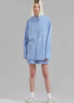 The Frankie Shop Lui Oxford Shirt Light Blue/Black Stripe Outlet