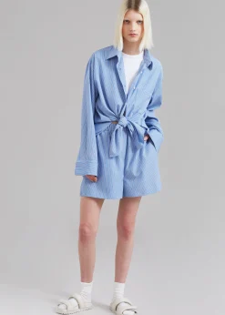 The Frankie Shop Lui Oxford Shirt Light Blue/Black Stripe Outlet