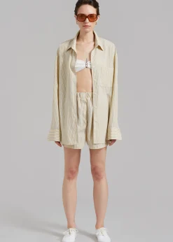 The Frankie Shop Lui Oxford Shirt Pale Yellow/Black Stripe