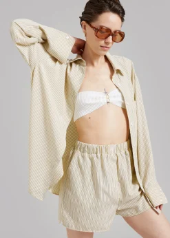 The Frankie Shop Lui Oxford Shirt Pale Yellow/Black Stripe