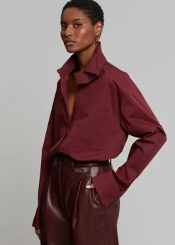 The Frankie Shop Lui Poplin Shirt Burgundy Discount