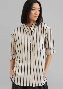 The Frankie Shop Lui Satin Shirt Black Stripe Discount