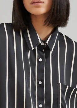 The Frankie Shop Lui Satin Shirt Beige Stripe Outlet