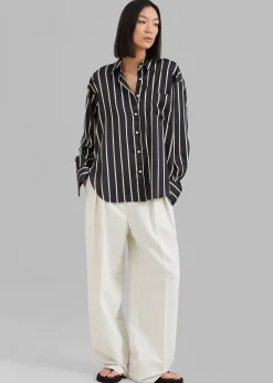 The Frankie Shop Lui Satin Shirt Beige Stripe Outlet