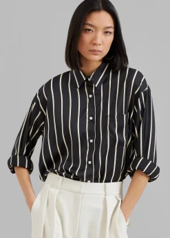 The Frankie Shop Lui Satin Shirt Beige Stripe Outlet