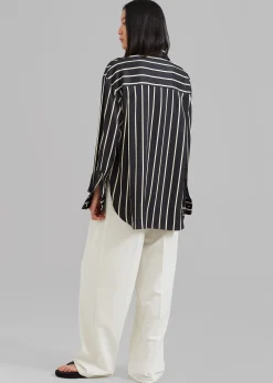 The Frankie Shop Lui Satin Shirt Beige Stripe Outlet