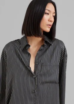The Frankie Shop Lui Satin Shirt Black Pinstripe Clearance