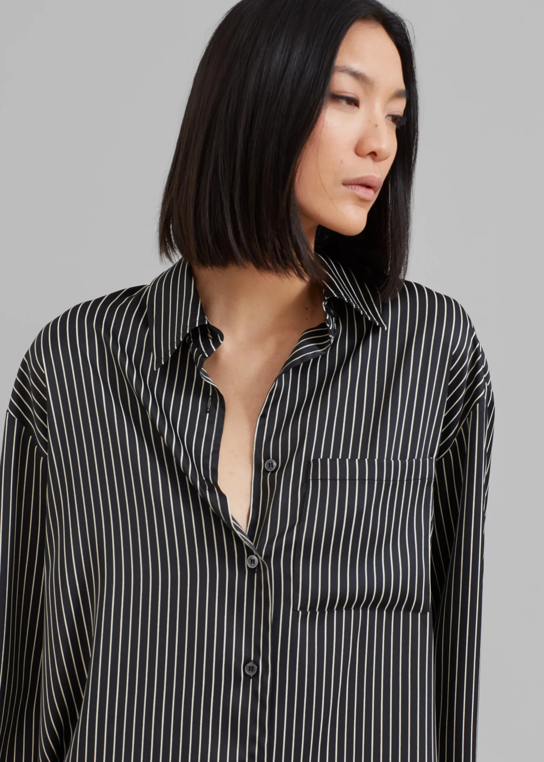 The Frankie Shop Lui Satin Shirt Black Pinstripe Clearance