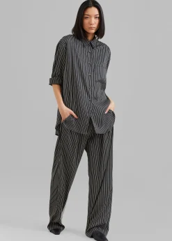 The Frankie Shop Lui Satin Shirt Black Pinstripe Clearance