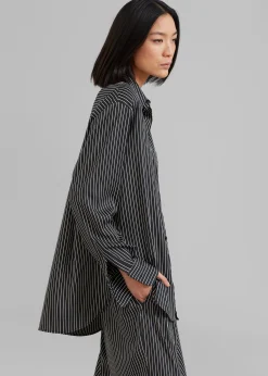 The Frankie Shop Lui Satin Shirt Black Pinstripe Clearance